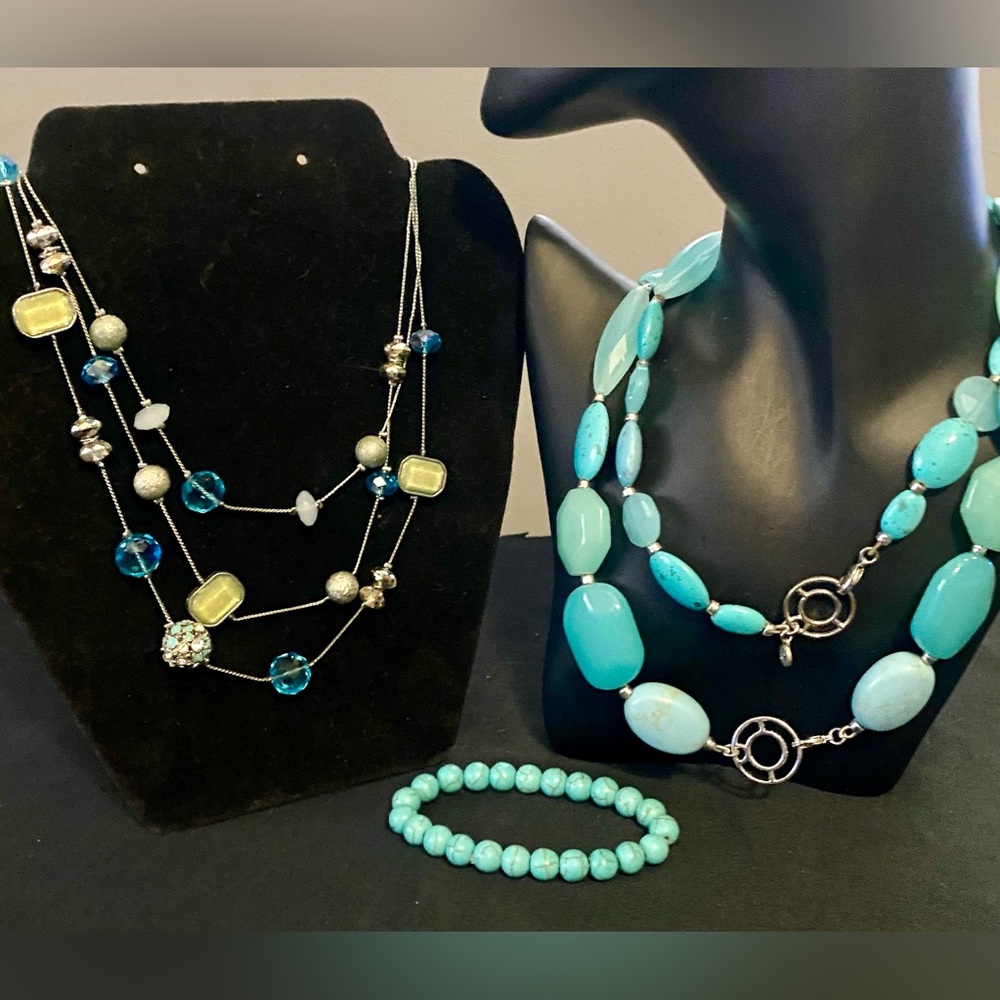 Liz Claiborne 1990s Chunky Turquoise Statement &, NY multi strand Necklace